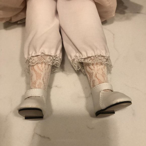 Blonde Hair/Blue Eyed Porcelain Doll in Pink Satin and Lace Dress - Picture 8 of 9